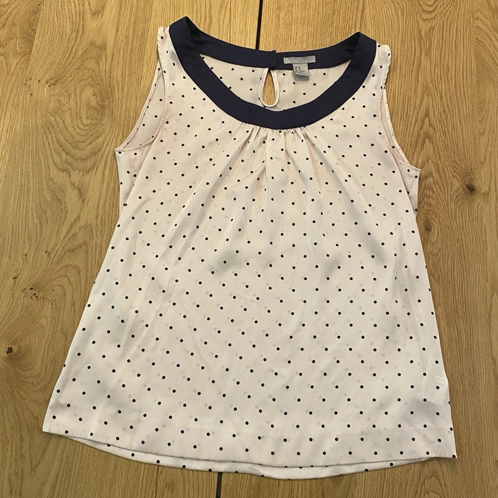 H&M Blouse Womens Pink Polka Dot Sleeveless Size 10 Shirt Barbie Pink Cute!
